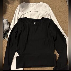 White and Black Long Sleeve Crop Tops